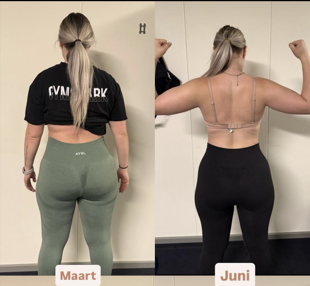Voor en na foto's van client naar afvaltraject van 6 maanden. 2